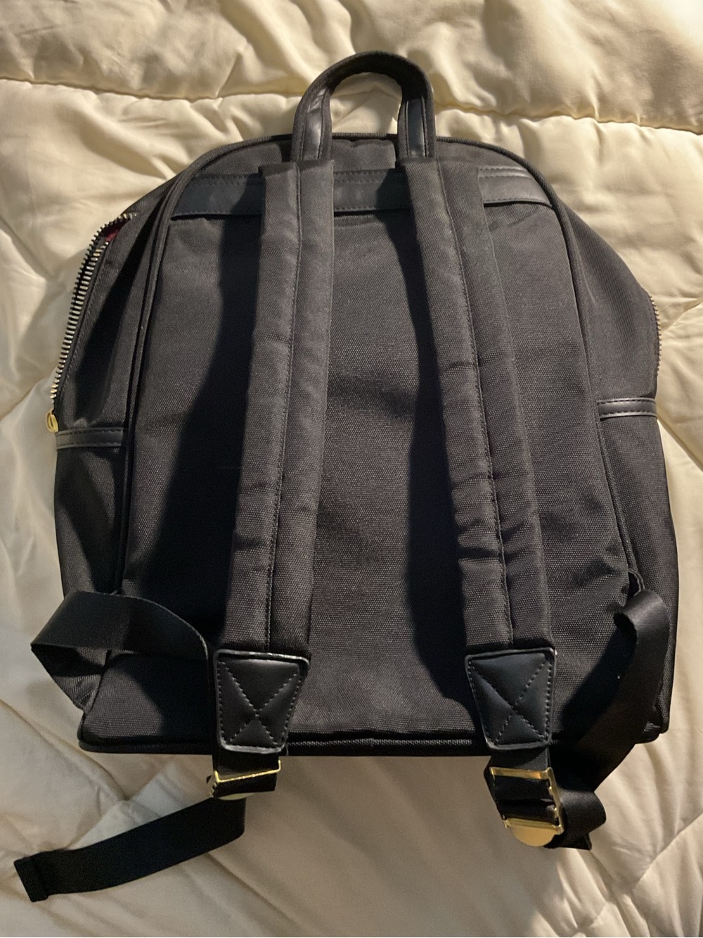 Adrienne Vittadini Black Nylon Backpack with Gold Hardware - Picture 2 of 3